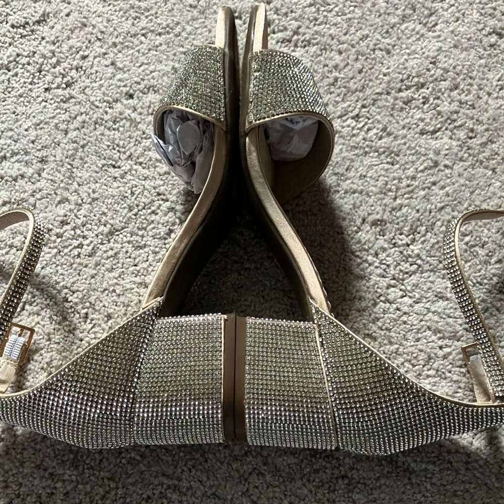 Sugar Silver Shiny Rhinestone Heels Satin Cream inside shoe 7.5 - Picture 4 of 5